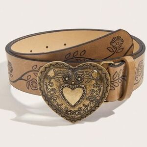 Tan Vegan Leather Heart Buckle Belt